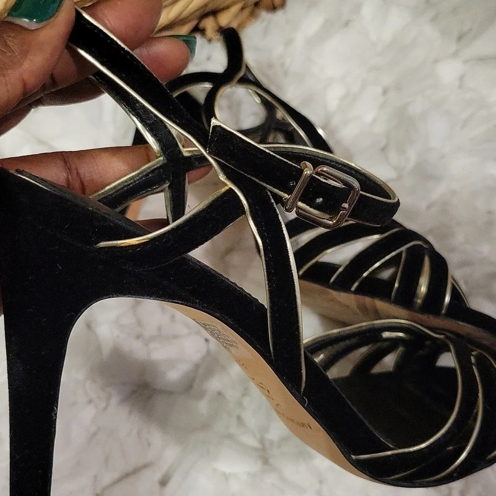 Antonio melani black and gold velvet slingback party cocktail heels size 8M
